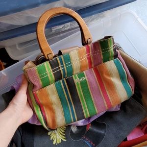 Relic Rainbow canvas purse with Wooden Handles